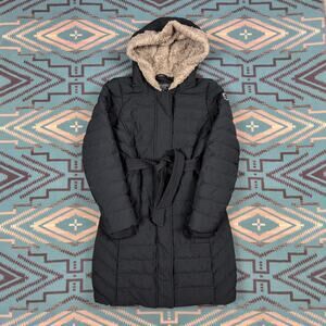 Abercrombie & Fitch Long Down Puffer Coat Winter Jacket Women XS Small Fur Black